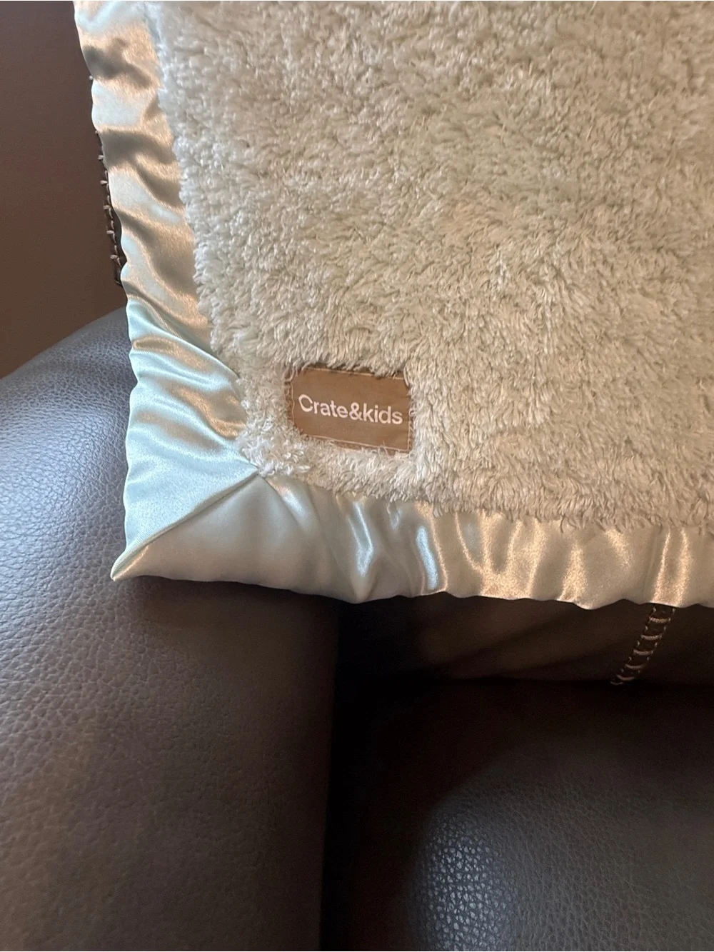 Plush Satin-Trim Throw Blanket in Mint Green by Crate & Kids
